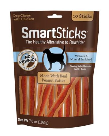 SmartBones SmartSticks With Real Peanut Butter Rawhide-Free Chews For Dogs, 10 Count