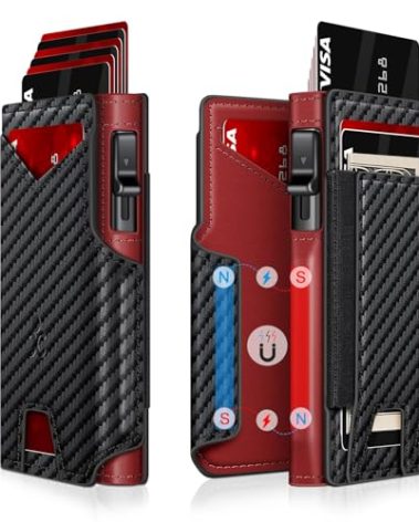 Wallet for Men Wallet with Slim Pop Up Card Holder 9-13 Cards, Bifold Minimalist Smart Wallet RFID Blocking Credit Card Holder with ID Window & Stretchable Cash Slot Compact Metal Aluminum Card Case