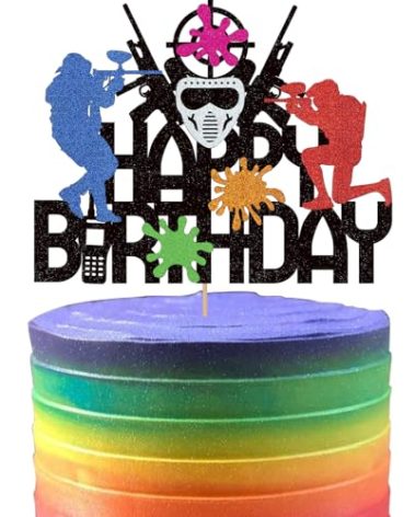 Paintball Cake Topper|Paintball Decorations for Boys Men Glitter Happy Birthday Decoration Sports Theme Party Supplies
