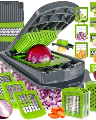 Bartnelli Vegetable Chopper Food Slicer Pro | 15 Pc MultiFuctional Kitchen Gadgets for Onion, Veggie, Cheese Grater, Vegetables Cutter With Large Container, Easy to Clean, With Bonus Brush and Fork