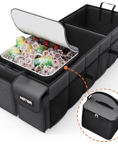 HOTOR Trunk Organizer, Sturdy Foldable with Cooler for Car & SUV, 3 Compartments, Black, 30.90”×12.60”×10.63”