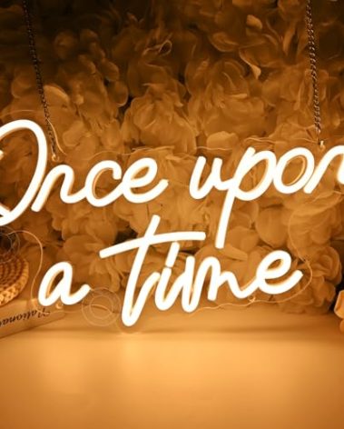 SYLHOME Once Upon A Time LED Neon Light Sign Home Bedroom Kids Room Nursery Wall Decor Sign Words Art Wedding Birthday Bookshelf Decor Christmas Gifts 5V USB 15.8"X8.9"