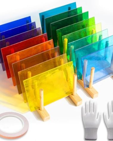 HALANDAR 16 Sheets 4x6 in Iridescent Stained Glass Sheets, Glass Cathedral Art, Mosaic Glass, Glass Sheets Supplies with Copper Foil Tape and Gloves for Glass Lovers DIY (Transparent)