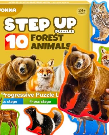 QUOKKA Toddler Puzzles Ages 2-4 - Large Floor Puzzles for Kids 3-5 - 8 Realistic Animal Shapes | Extra Thick Cardboard | Preschool Learning Game - 40 Big Piece Gift for Toddlers 1-3 Years Old