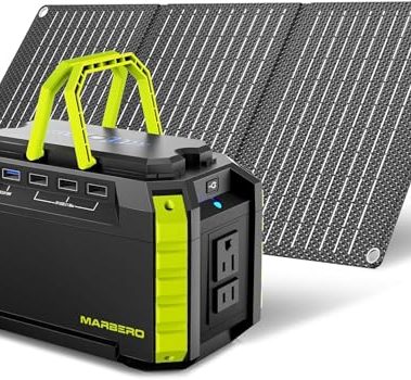MARBERO Solar Generator 150W Peak 150Wh Portable Power Station with Solar Panel Included Camping Power Supply with AC Outlet DC USB Ports for Outdoor RV Fishing Emergency