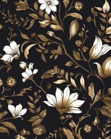 BOKEBEVE Retro Leaf Contact Paper Peel and Stick Floral Wallpaper Vintage Black Gold Wall Paper for Cabinet Countertop Bedroom Removable Renter Friendly 17.5 x 196.5In