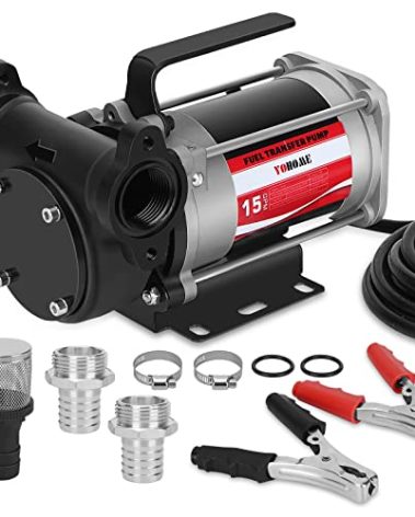 YOHOME 12V Heavy-duty DC Transfer Pump, 15GPM, Kerosene & Diesel Compatible, Built-in Bypass, Cast Iron