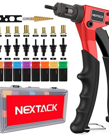 NEXTACK Rivet Nut Tool Kit with a Step Drill Bit & 80 Nutserts for Tight Space, 8" Rivnut Tool Set Riveter with 8 Mandrels 6-32 8-32 10-24 1/4-20 M3 M4 M5 M6 in Organized Rugged Carrying Case NT600