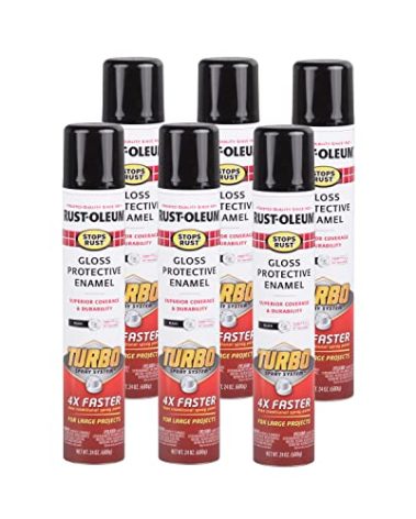 Rust-Oleum 334128-6PK Stops Rust Turbo Spray System Spray Paint, 24 oz, Gloss Black, 6 Pack
