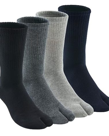 UBUMO Men's Flip Flop Socks Tabi Split Toe Geta Wicking Cotton Pack of 4