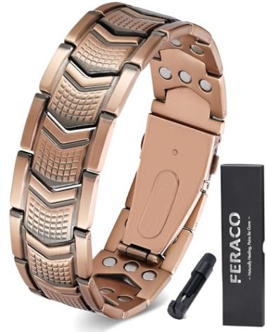 Feraco Copper Bracelet for Men 3X Strength,Magnetic Therapy Bracelet Copper Jewelry with Powerful 3800 Gauss Magnets,Premium Fold-Over Clasp(Upgrade)