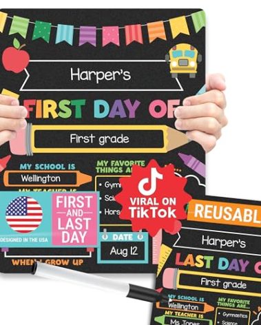 My First Day of School Sign with Markers -11x14 Back to School Signs First and Last Day, Kindergarten Chalkboard Signs, Pre K Sign Board, Preschool Board, Reusable Photo Prop for Kids