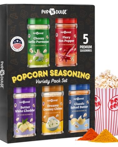 Popcorn Seasoning Popcorn Flavoring Variety Pack Gifts Set of 5 Popcorn Salt 2.5 OZ Shakers, Non-GMO Toppings, Movie Night Supplies Gift Basket, Popcorn Gift Set, Gifts Ideas