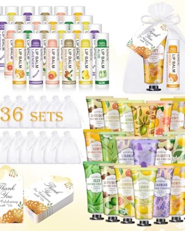 36 Pack Hand Cream Bulk and Lip Balm Bulk Sets, Bridesmaid Gifts, Thank You Gifts and Bridal Shower Gifts for Guests with Thank You Card Organza Bags, Birthday Gifts, Bulk Gifts, Small Gifts for Women