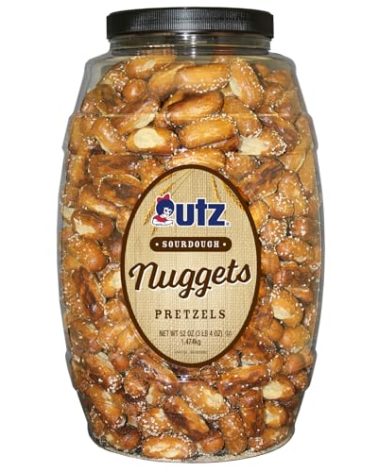 Utz Sourdough Nuggets Pretzels – 52 oz. Barrel – Bite-Size Pretzels with Classic Sourdough Flavor, Perfectly Salted with Zero Cholesterol per Serving