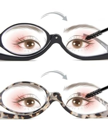 EVANLCAP 2 Pairs Makeup Reading Glasses for Women, Magnifying Flip Down Cosmetic Readers, Make Up Glasses with Spring Hinge (Black & Demi, 2.0x)