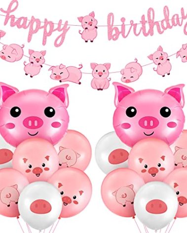 34 Pcs Pig Birthday Party Decorations Pink Pig Farm Animal Birthday Banner Piggy Latex Balloons Jumbo Pink Piggy Head Foil Balloons for Baby Shower Decorations Farm Themed Party Supplies