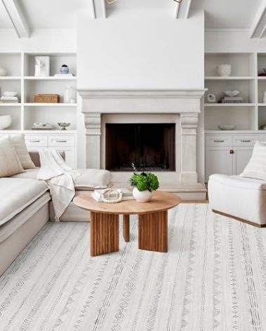 Deerly Large Area Rug, Washable 9x12 Area Rug, Boho Rug for Living Room, Moroccan Rug Farmhouse Washable Rug with Non-Slip Backing, Neutral Morden Indoor Carpet for Bedroom Dining Room, Light Grey