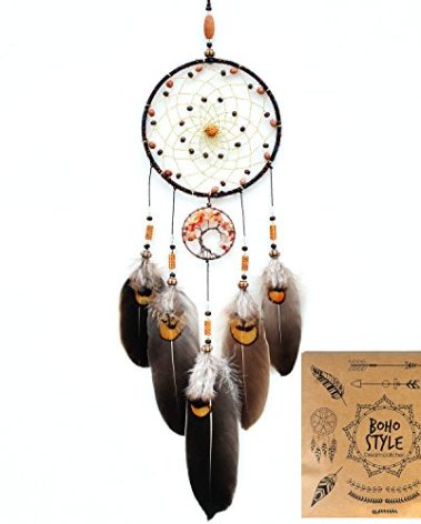 Urdeoms Tree of Life Dream Catchers for Girls Boho Dream Catcher Wall Decor for Bedroom Adult Crystal Red Agate Healing Stone Hanging Ornament Decoration Cute Room Decor 18" Length(NO.17)