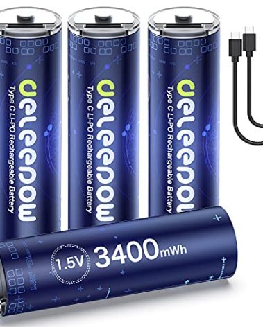 Deleepow Rechargeable AA Batteries USB 3400mWh AA Lithium Rechargeable Batteries 1500 Cycle with USB C Cable 4-Pack