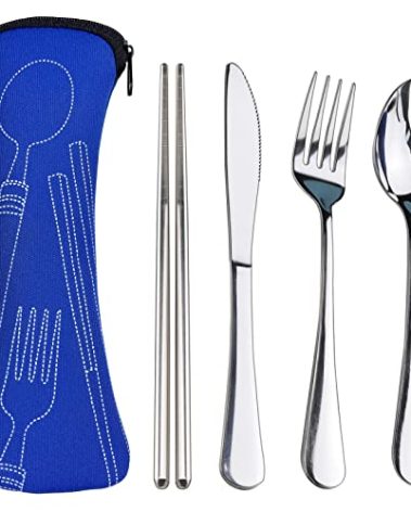 Portable Silverware Set with Case, Lengnoyp Travel Camping Utensils Set, Premium Stainless Steel Travel Cutlery Set