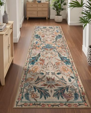 nesrt Jungle Runner Rug for Hallway 2x6, Botanical Washable Soft Boho Floral Kitchen Laundry Rug with Rubber Backing, Animal Low Pile Throw Carpet Runner for Entryway Bedroom Bathroom (Beige)
