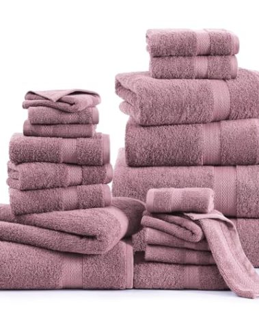 LANE LINEN 100% Cotton Bathroom Towel Set - 24 Pc- Ring Spun, Soft & Absorbent - 2 Bath Sheets, 4 Fingertip, 4 Bath, 6 Hand Towels, 8 Washcloths - Remains Fluffy Even After Washing - Wishful Mauve
