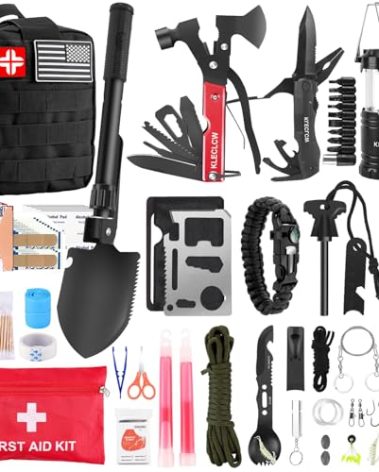 Survival Kit and First Aid kit, 160 Pcs Emergency Supplies Camping Accessories with Upgraded Molle Bag, Gifts for Men and Women Outdoor Adventure Camping Hiking Hunting