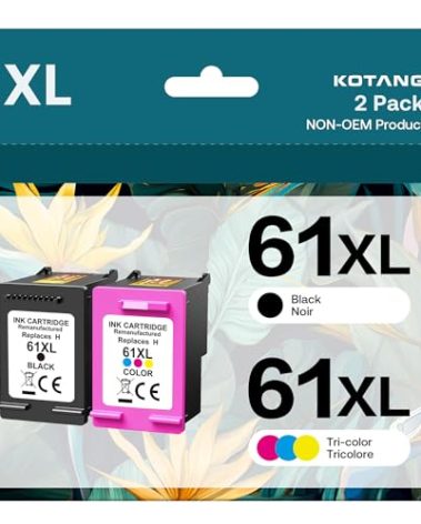 61XL Ink Cartridges Combo Pack Replacement for HP Ink 61 XL High Yield Work with HP Envy 5530 4500 4502 5535 Officejet 4630 4635 Deskjet 3510 1010 Printer Remanufactured (Black, Tri-Color, 2 Pack)