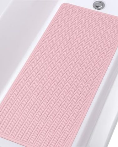 OTHWAY Bathtub Mat Non Slip, Extra Long Rubber Bath Mat for Tub, Machine Washable Shower Anti Slip Mat with 332 Strong Suction Cups (Pink, 36" x 17")