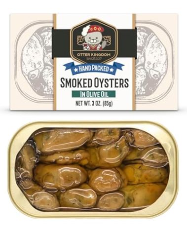 Otter Kingdom Premium Smoked Oysters in Pure Olive Oil, 3-Ounce Cans (Pack of 12)