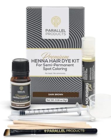 Parallel Products Spot Color Henna Kit - Henna Hair Dye - 5 Grams - Tint for Professional Spot Coloring - with Nourishing Oil, Mixing Dish and Application Brush - Root Touch Up (Dark Brown)