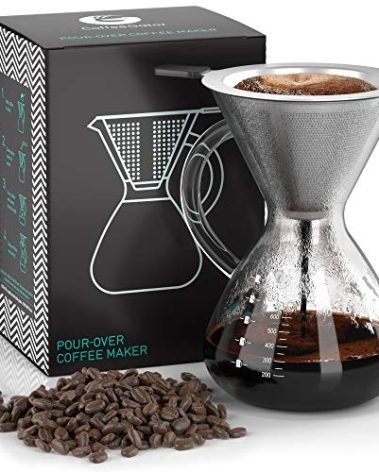 Coffee Gator Pour Over Coffee Maker - 27oz High Heat Borosilicate Glass with Reusable Stainless Steel Filter, Drip Coffee Brewer Dripper Set Carafe, 800ml Clear