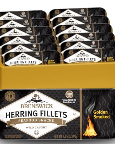 Brunswick Golden Smoked Herring Fillets, 3.25 oz Can (Pack of 12) - 18g Protein per Serving - Gluten Free, Keto Friendly - Great for Pasta & Seafood Recipes