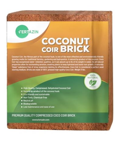 Premium Coco Coir Brick - 10LBS / 4.5KG - Makes 18-20 Gallons - OMRI Listed - Eco-Friendly - Low EC Triple-Washed - Compressed Growing Medium - Potting Soil Substrate for Gardens, Seeds and Plants