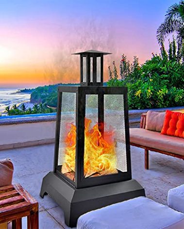 Large Fire Pit Steel Wood Burning Outdoor Fireplace Tower 44" High Big Patio Firepits with Mesh Screen Cover, for Backyard, Garden, Beach, Camping