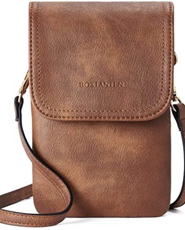 BOSTANTEN Vegan Leather Small Crossbody Bags for Women Designer Cell Phone Bag Wallet Purses Adjustable Strap Retro Brown