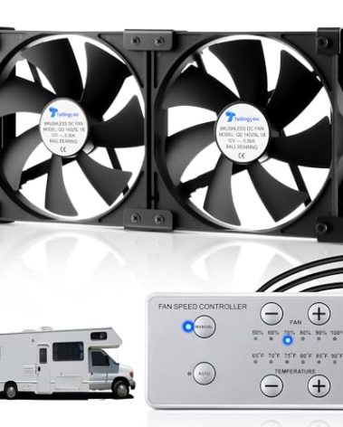 12V RV Fridge Ventilation Cooling Fan 5.5" (140mm), Custom Mounts For American RV Side Vents, Adjustable Temperature Settings, High Tech Remote With Manual/Auto Modes, IP54 Waterproof, DC12V/0.3A