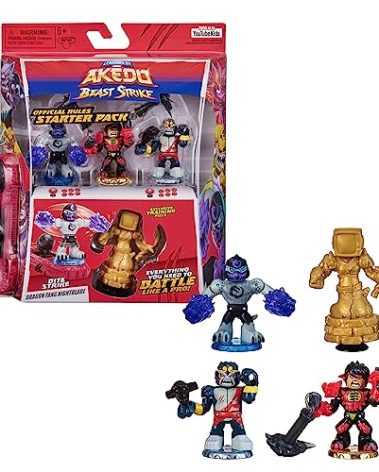 Legends of Akedo Beast Strike - Official Rules Bite Strike Starter Pack - 3 Mini Battling Warriors with Training Practice Piece and Exclusive Joystick Controller
