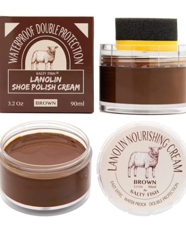 SALTY FISH Shoe Polish with Shoe Shine Sponge Applicator (Brown)