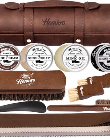 Henviro Leather Shoe Polish Kit - Birthday Gifts for Men, Dad, Shoe Shine Kit, Leather Boot Care Kit, Mens Gifts Ideas