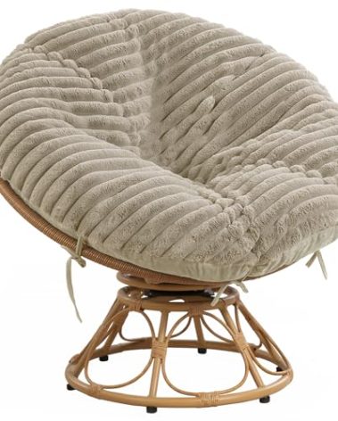 HOMBYS Fluffy Shaggy Cover for Papasan Chair Cushion, Plush Faux Fur Slipcover ONLY, (Without Cushion) Removable Soft Papasan Cushion Covers with 8 Ties, (Khaki, 50"x50")