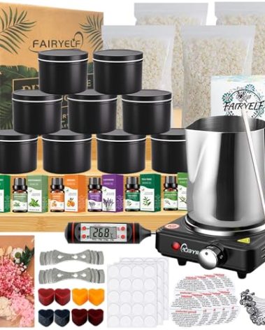 FAIRYELF Candle Making Kit with Wax Melter, Complete Candle Making Supplies, Soy Candle Wax Kit for Kids, Beginners, Adults, Including Electronic Stove, Soy Wax, Melting Pot, Rich Scents and Dyes