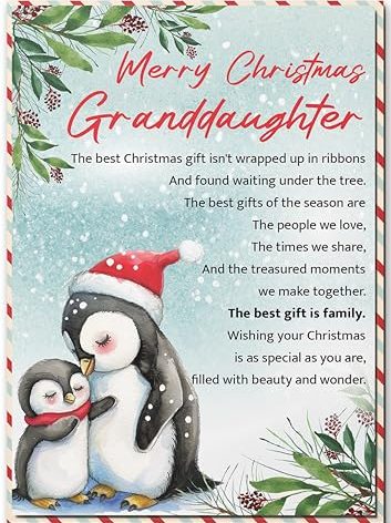 BlinkWishes Christmas Card for Granddaughter, Granddaughter Merry Xmas Cards with Envelope and Seal, Christmas Gift for Granddaughter from Grandma, Grandpa, Grandparents