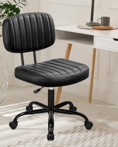 DUMOS Armless Office Desk Chair, Small Height Adjustable Computer Task Chair with Low Back Lumbar Support and 360° Swivel Rolling Wheels for Small Space, Kids and Adults, Dark Black