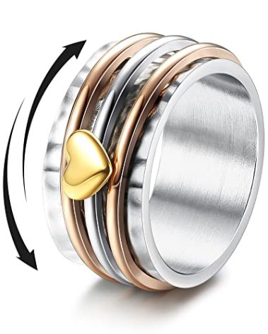 Magitaco Stainless Steel Spinner Rings Heart Fidget Band Rings Moon Star Flower Butterfly Anxiety Rings for Women Men