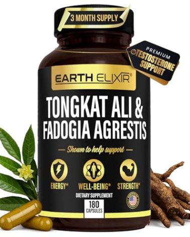Earth Elixir Fadogia Agrestis & Tongkat Ali for Men & Woman – Natural Testosterone Supplement for Men - Made in USA & 3rd Party Tested – Strength, Energy & Vitality - Longjack – 3 Month Supply