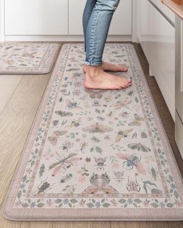 LEEVAN Anti Fatigue Mats for Kitchen Floor Non-Slip, Cushioned Kitchen Mats for Floor 2 Piece, Pink Memory Foam Kitchen Mat Set, Waterproof Ergonomic Standing Mat for Bar, Office,Desk, Laundry