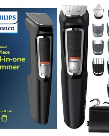 Norelco Philips Multi Groomer - 13 Piece Mens Grooming Kit for Beard, face, Nose, and Ear Hair Trimmer and Hair Clipper - NO Blade Oil Needed, MG3740/40