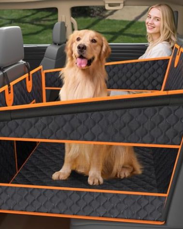 Toffos Dog Car Seat for Large Dogs, Extra Stable Seat Extender for Dogs with Hard Bottom, Waterproof and Foldable Design Pet Car Seat with Breathable Mesh Window
